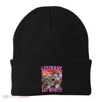 Lesbians Eat What Funny Offensive Cat Unhinged 90s Meme Beanie thumb 0