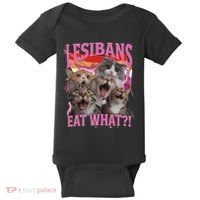 Lesbians Eat What Funny Offensive Cat Unhinged 90s Meme Baby Bodysuit thumb 0