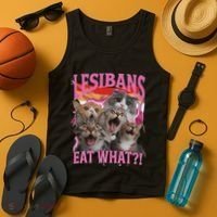 Lesbians Eat What Funny Offensive Cat Unhinged 90s Meme Tank Top thumb 4