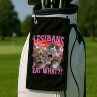 Lesbians Eat What Funny Offensive Cat Unhinged 90s Meme Golf Towel thumb 2