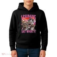 Lesbians Eat What Funny Offensive Cat Unhinged 90s Meme Kids Hoodie thumb 4