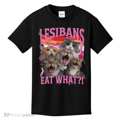 Lesbians Eat What Funny Offensive Cat Unhinged 90s Meme Kids T-Shirt