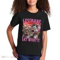 Lesbians Eat What Funny Offensive Cat Unhinged 90s Meme Kids T-Shirt thumb 2