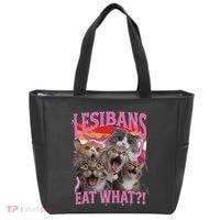 Lesbians Eat What Funny Offensive Cat Unhinged 90s Meme Tote Bag thumb 0