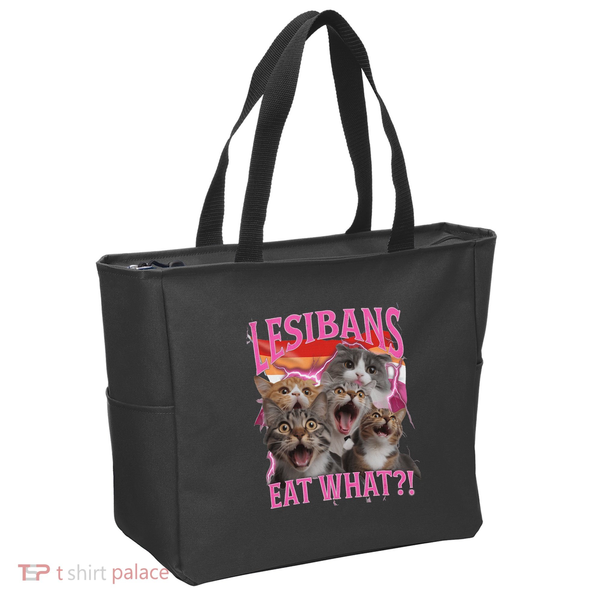 Lesbians Eat What Funny Offensive Cat Unhinged 90s Meme Tote Bag