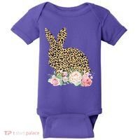 Leopard Floral Bunny Baby Bodysuit thumb 0