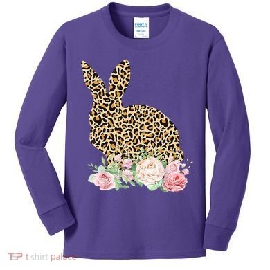 Leopard Floral Bunny Kids Long Sleeve Shirt