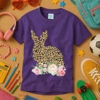 Leopard Floral Bunny Kids T-Shirt thumb 3