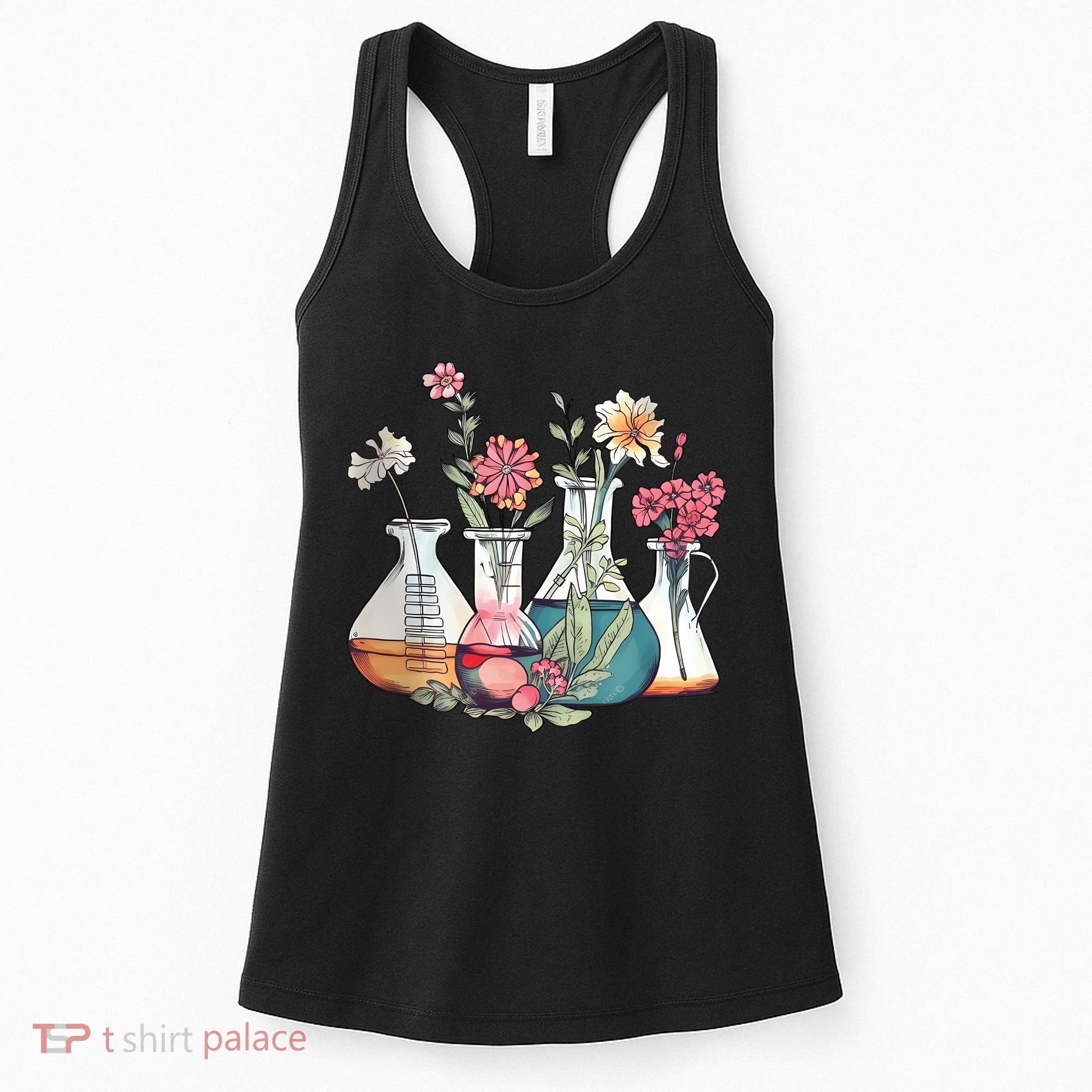 Laboratory Floral Beakers Chemistry Lab Scientist Women's Tank Top