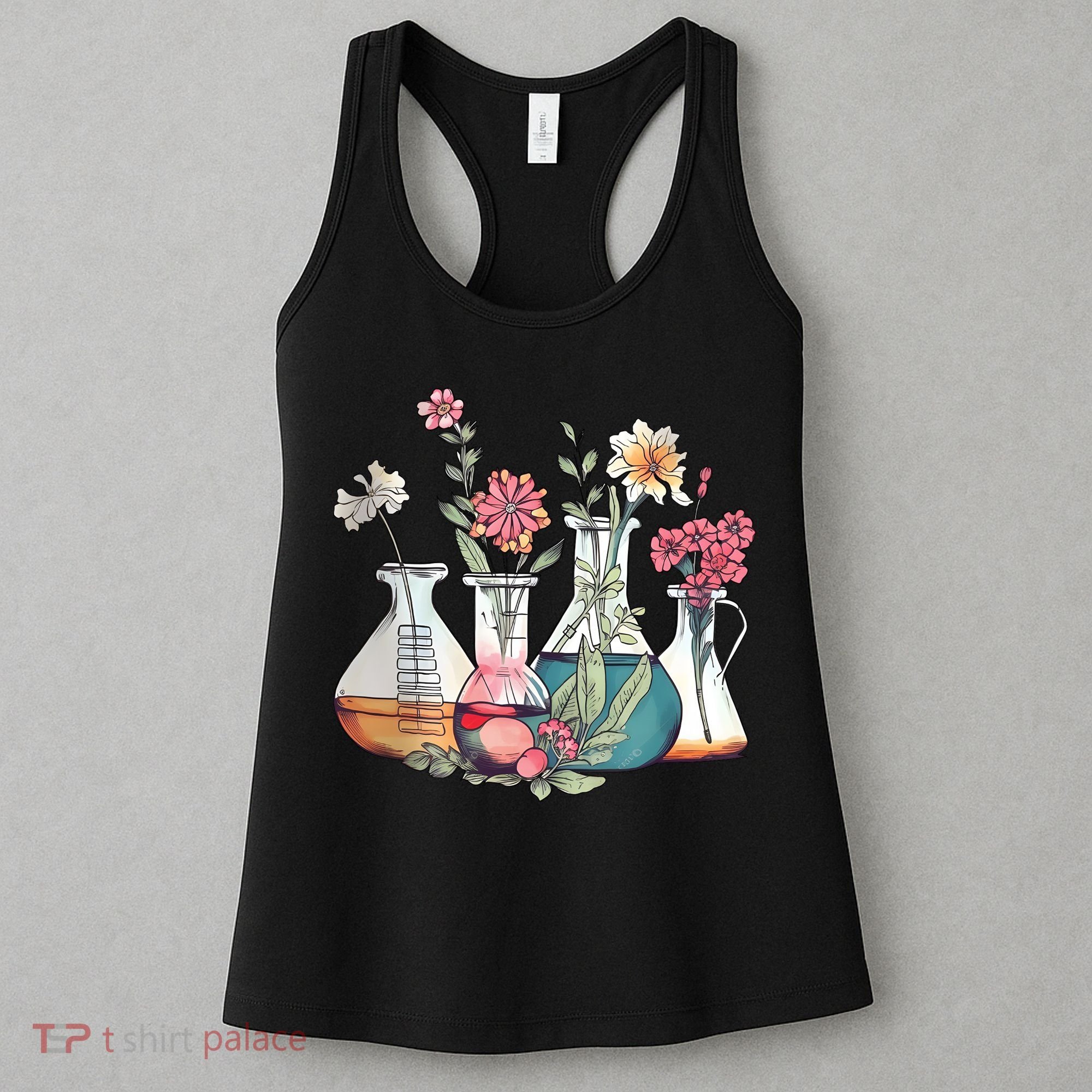 Laboratory Floral Beakers Chemistry Lab Scientist Women's Tank Top