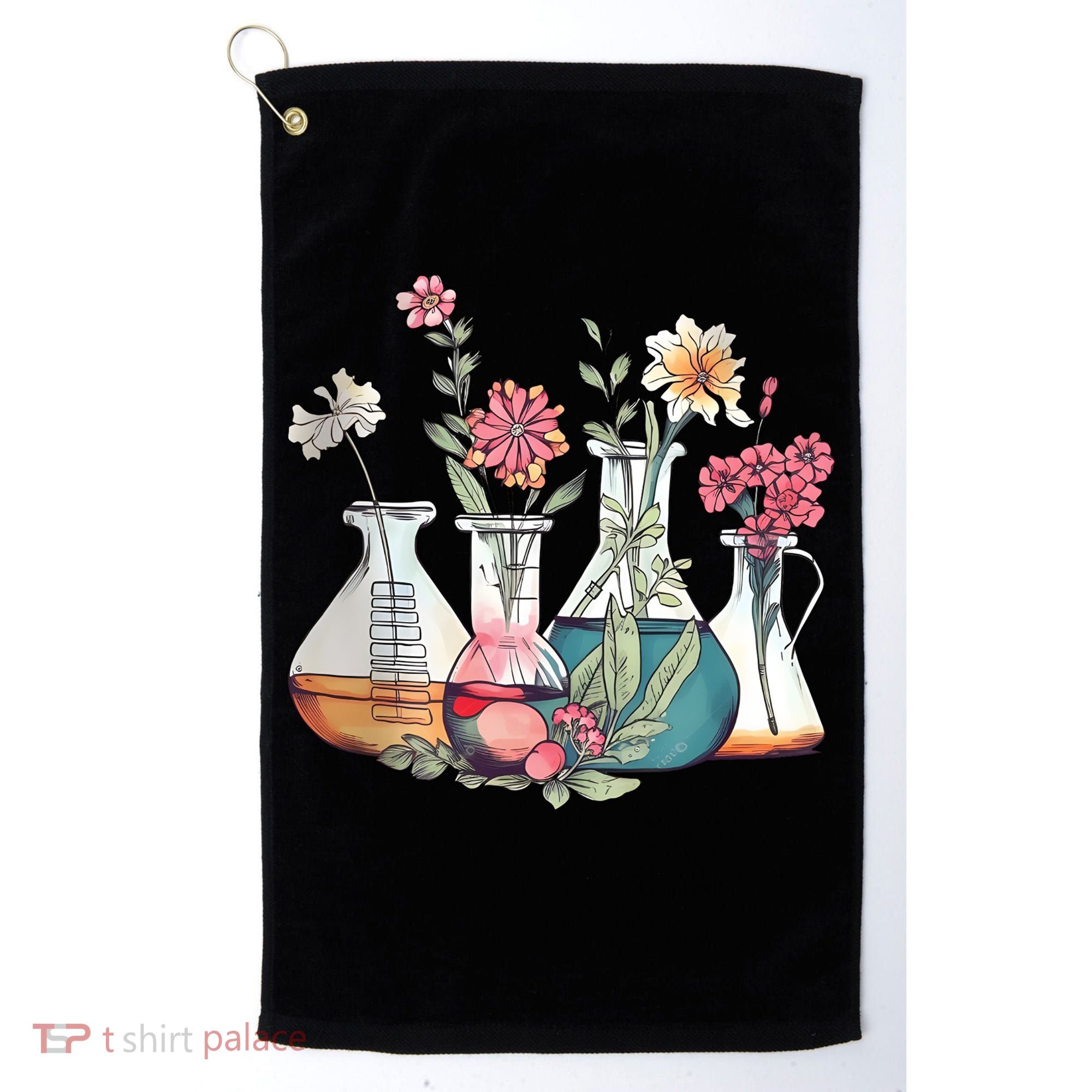 Laboratory Floral Beakers Chemistry Lab Scientist Golf Towel