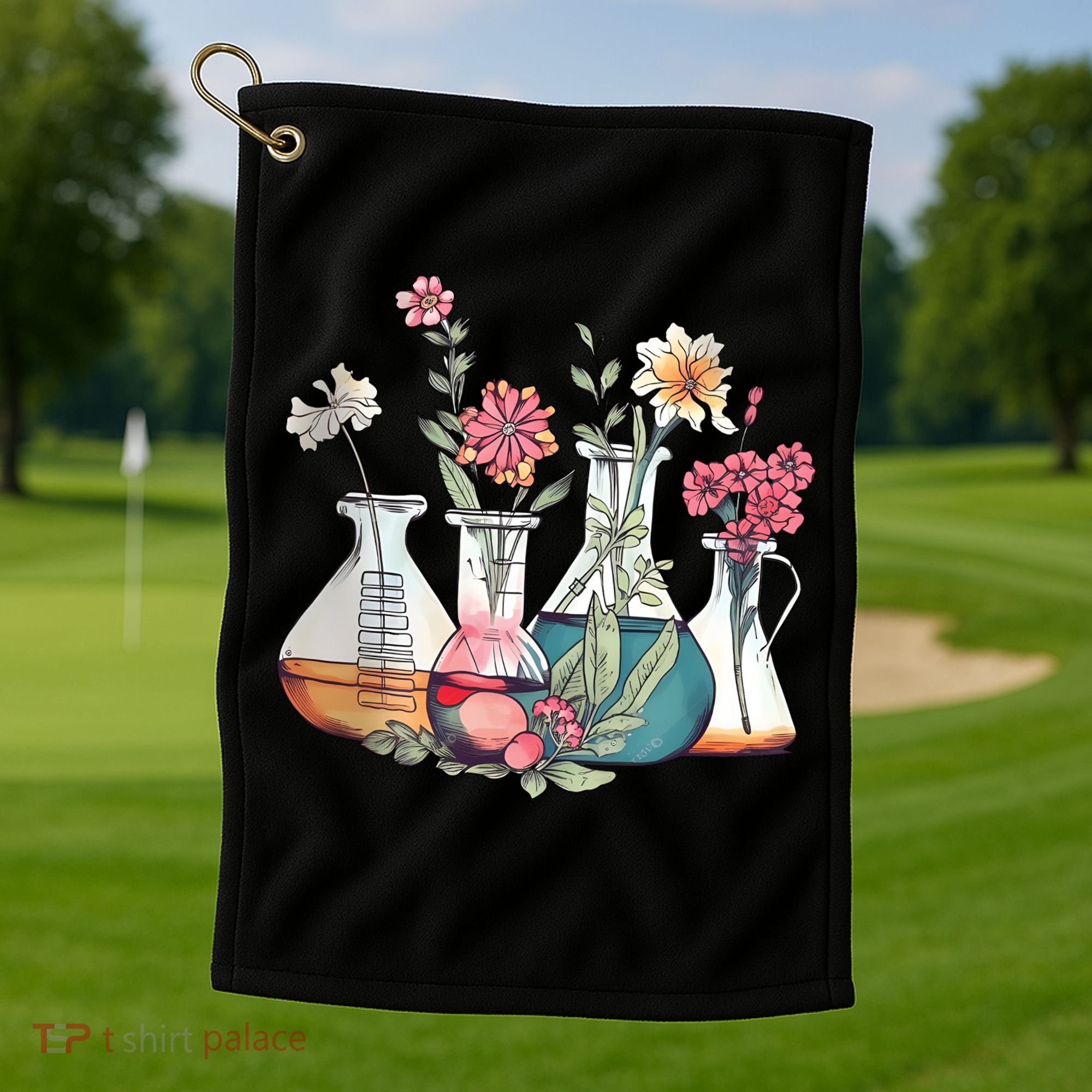 Laboratory Floral Beakers Chemistry Lab Scientist Golf Towel