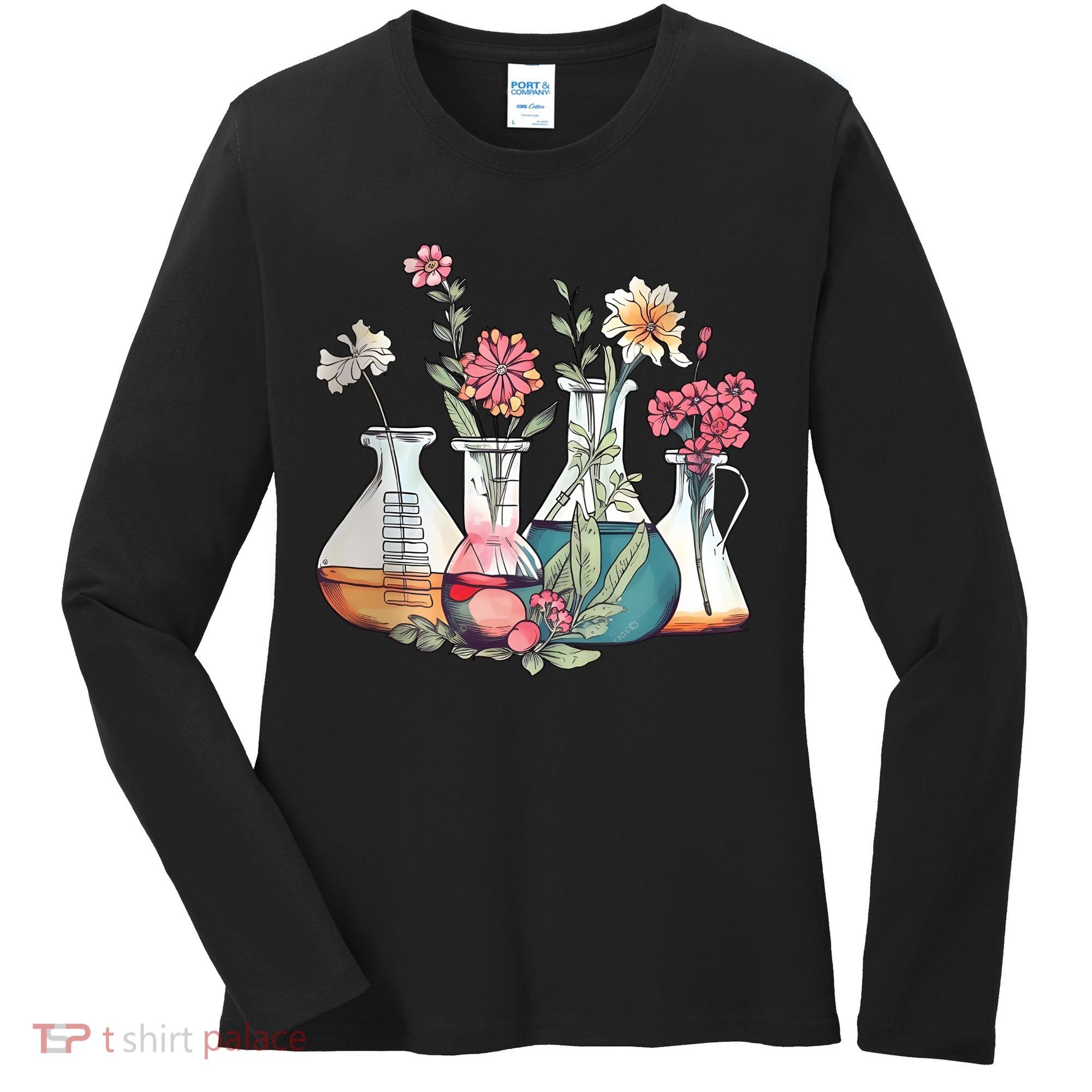Laboratory Floral Beakers Chemistry Lab Scientist Women's Long Sleeve Shirt