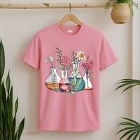 Laboratory Floral Beakers Chemistry Lab Scientist T-Shirt thumb 2