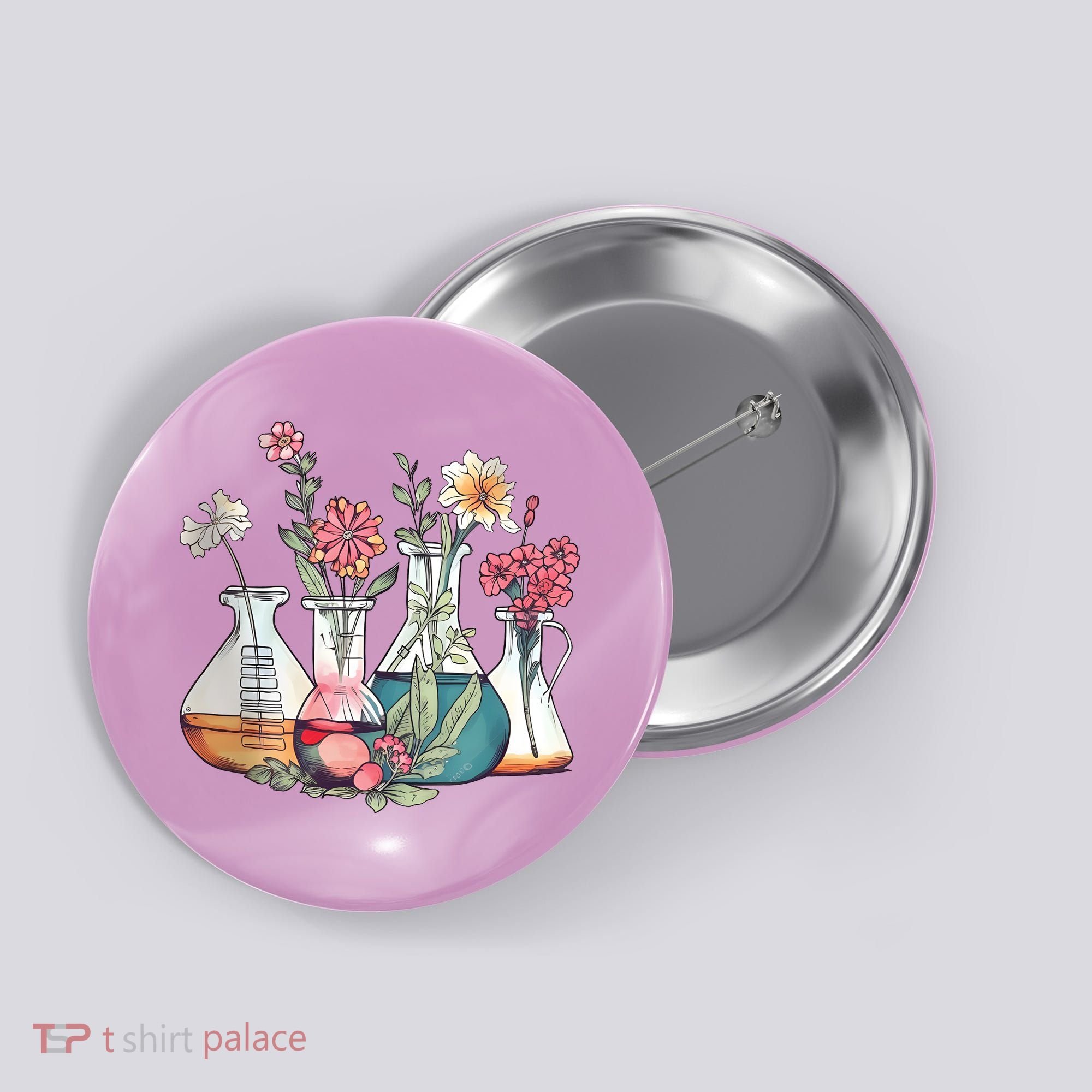 Laboratory Floral Beakers Chemistry Lab Scientist Button