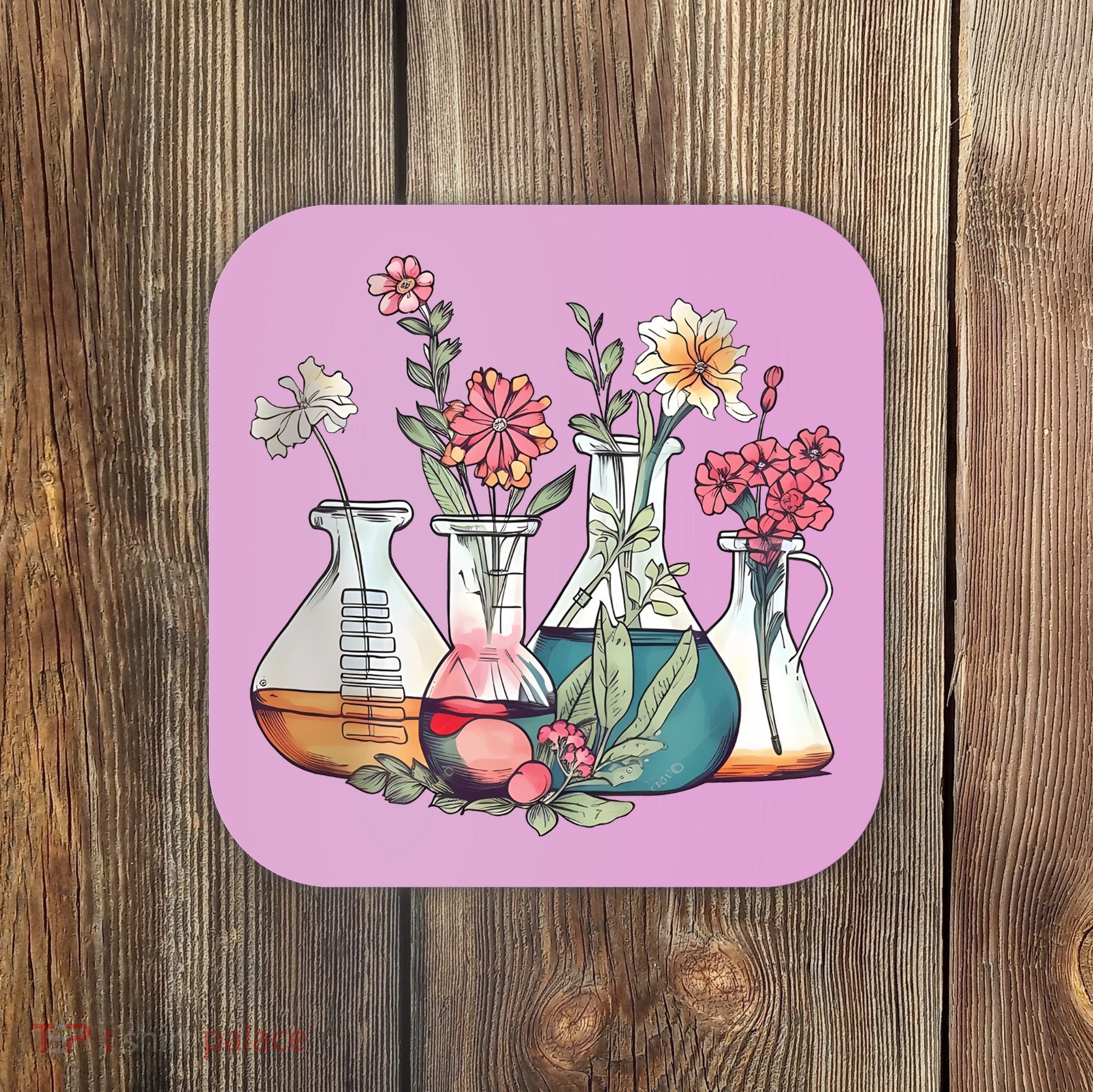 Laboratory Floral Beakers Chemistry Lab Scientist Coaster