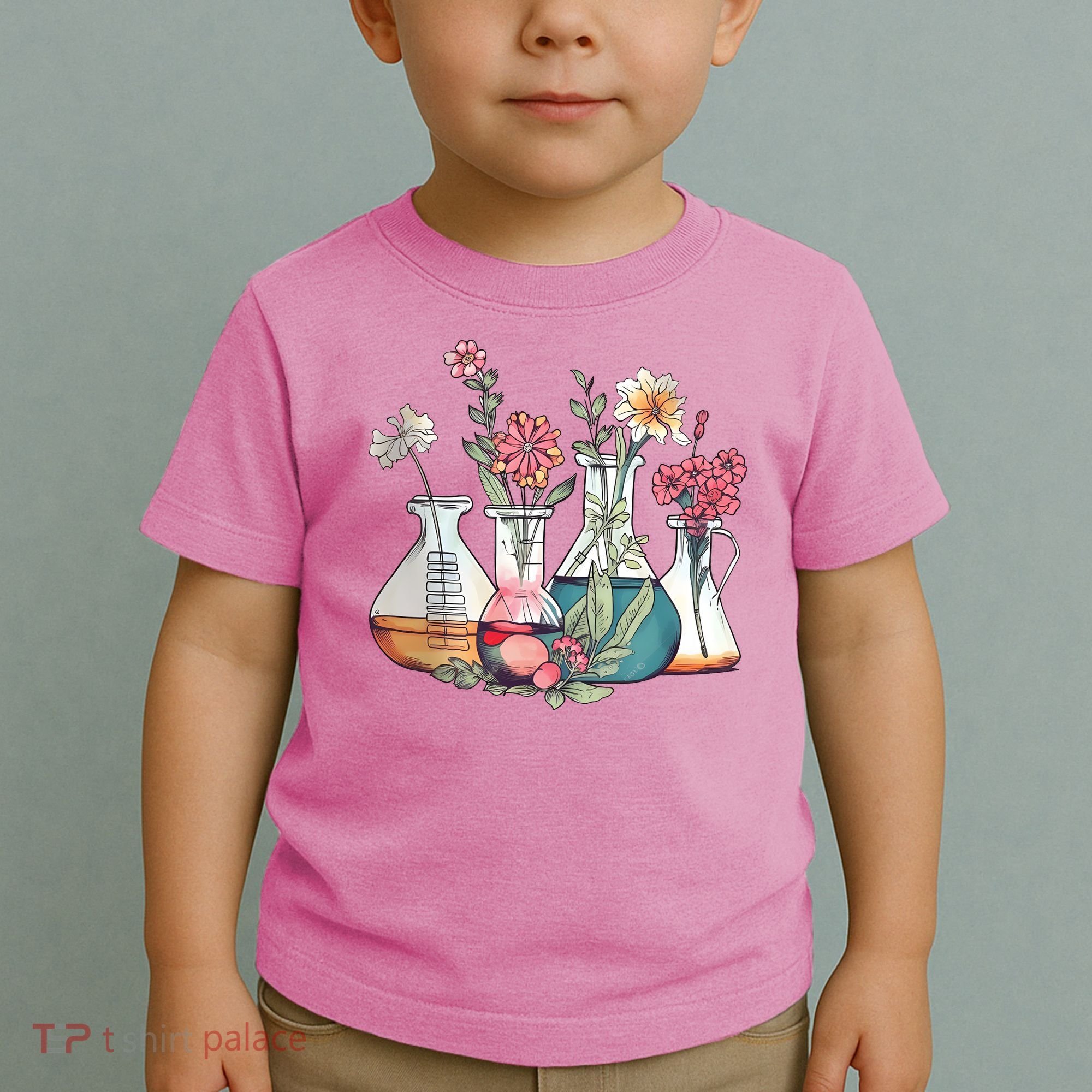 Laboratory Floral Beakers Chemistry Lab Scientist Toddler T-Shirt
