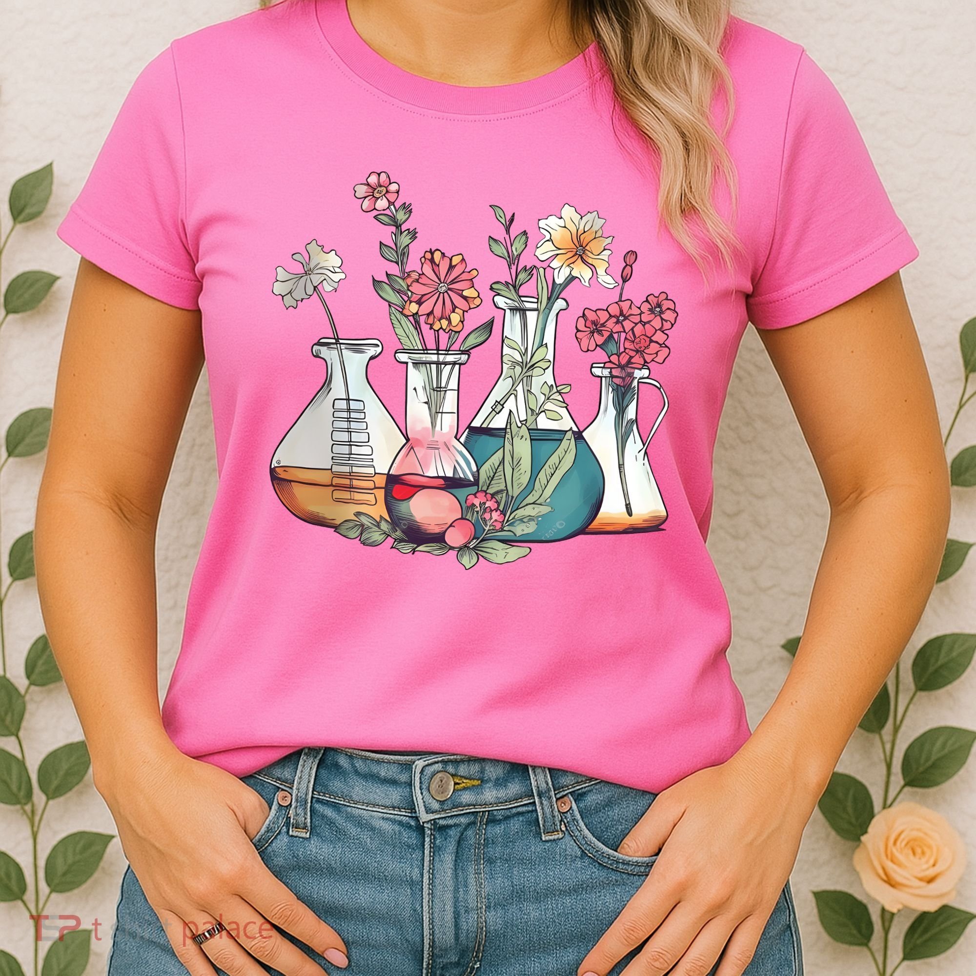 Laboratory Floral Beakers Chemistry Lab Scientist Women's T-Shirt