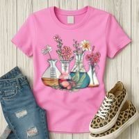 Laboratory Floral Beakers Chemistry Lab Scientist Women's T-Shirt thumb 3