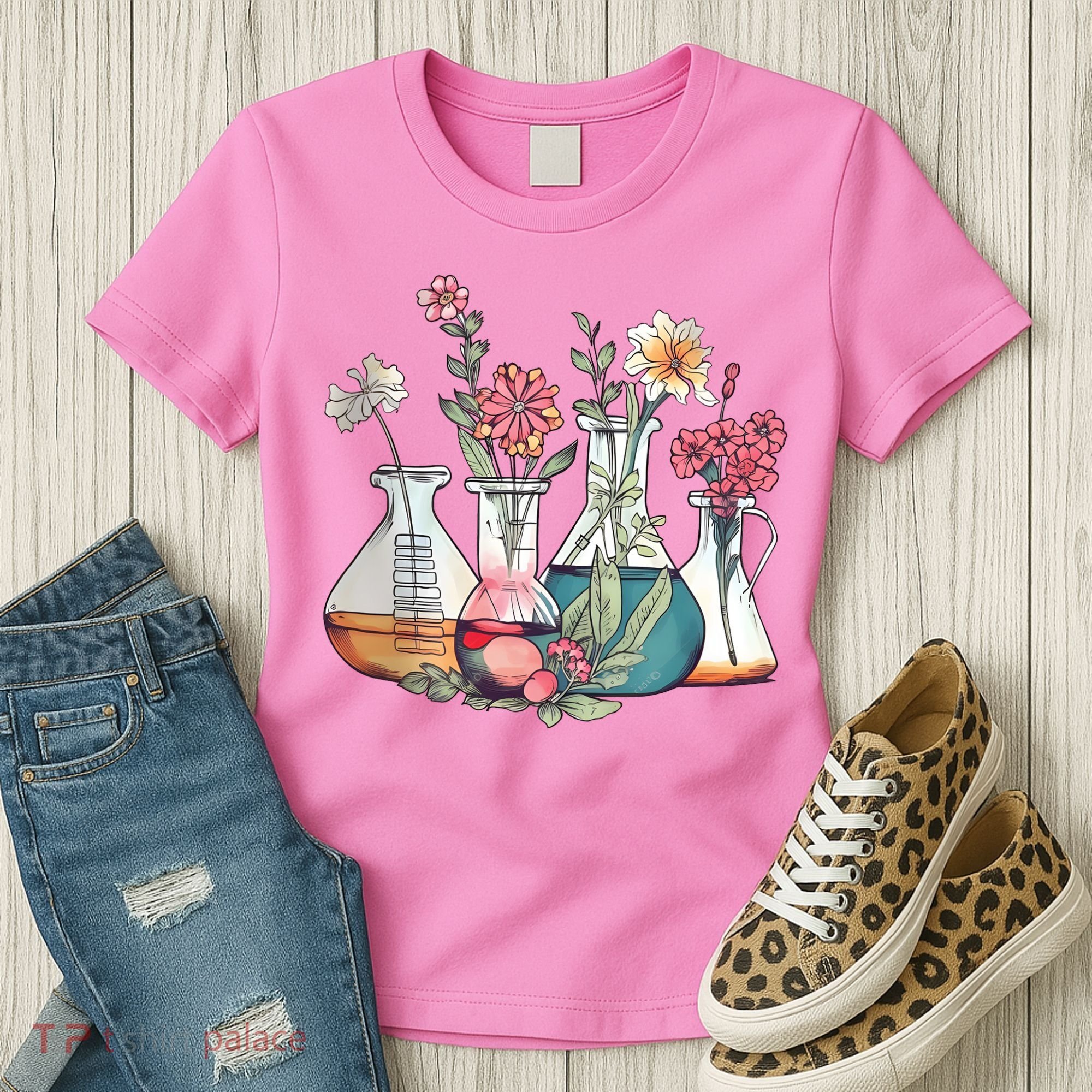 Laboratory Floral Beakers Chemistry Lab Scientist Women's T-Shirt