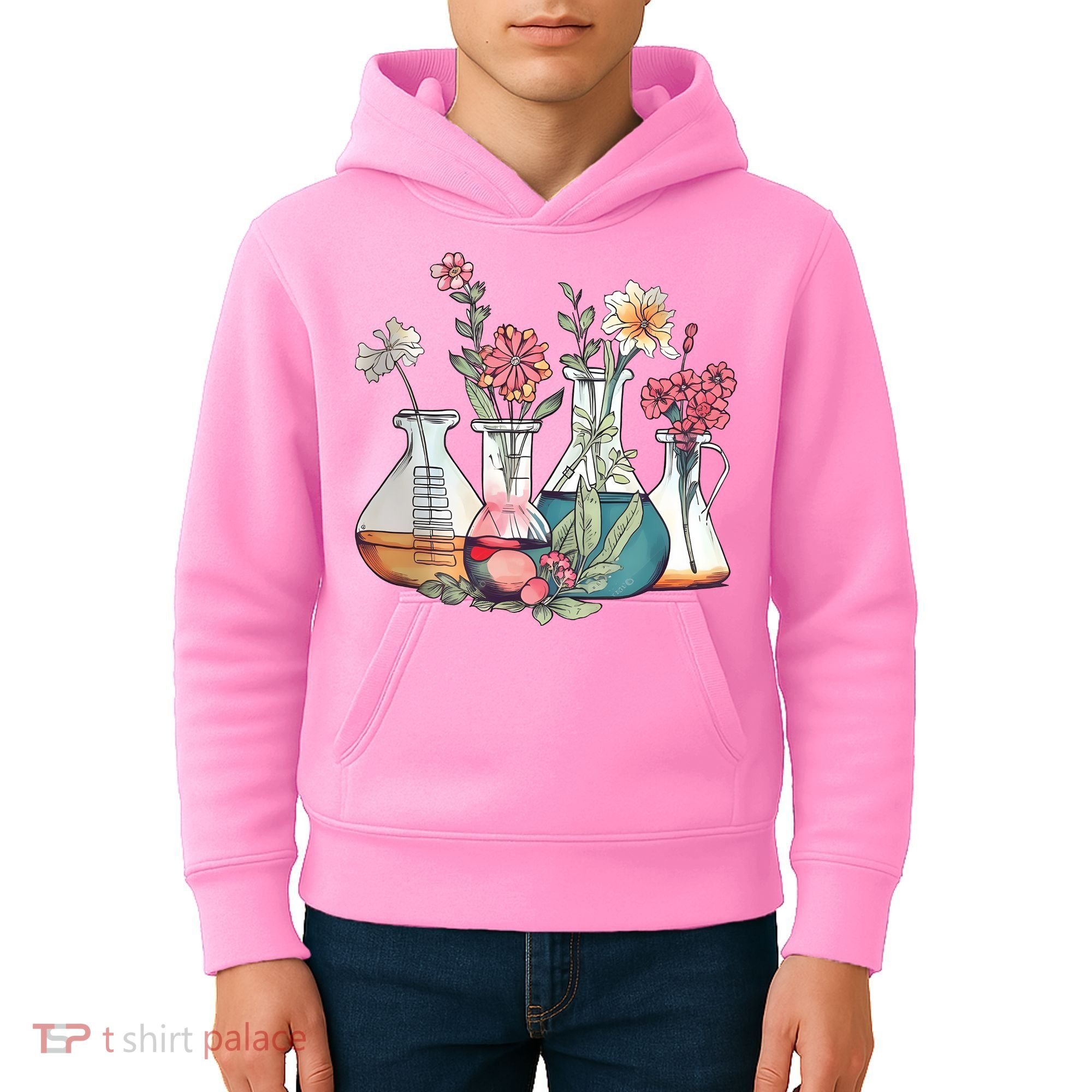 Laboratory Floral Beakers Chemistry Lab Scientist Kids Hoodie