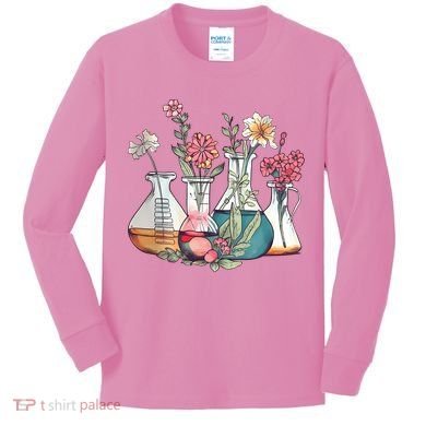 Laboratory Floral Beakers Chemistry Lab Scientist Kids Long Sleeve Shirt