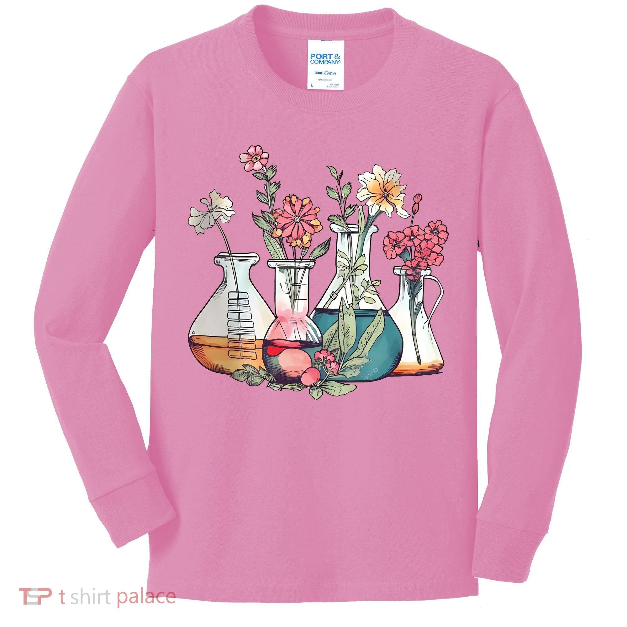 Laboratory Floral Beakers Chemistry Lab Scientist Kids Long Sleeve Shirt