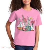 Laboratory Floral Beakers Chemistry Lab Scientist Kids T-Shirt thumb 2