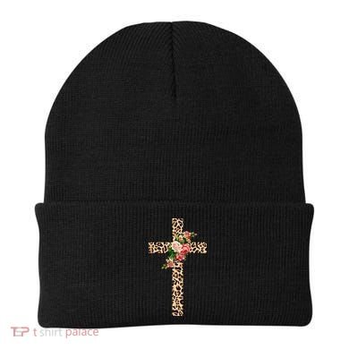 Leopard Flower Cross Beanie
