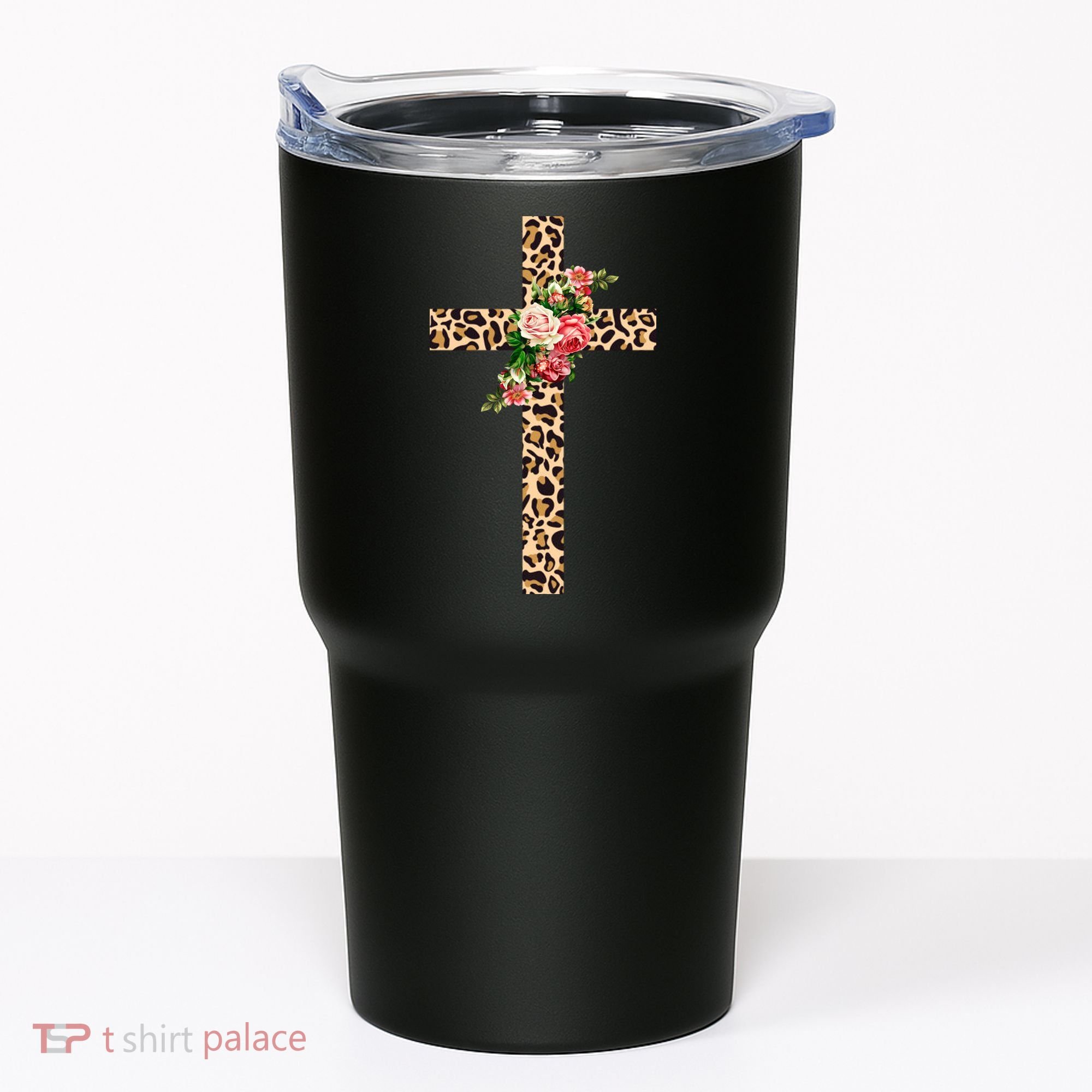 Leopard Flower Cross Tumbler