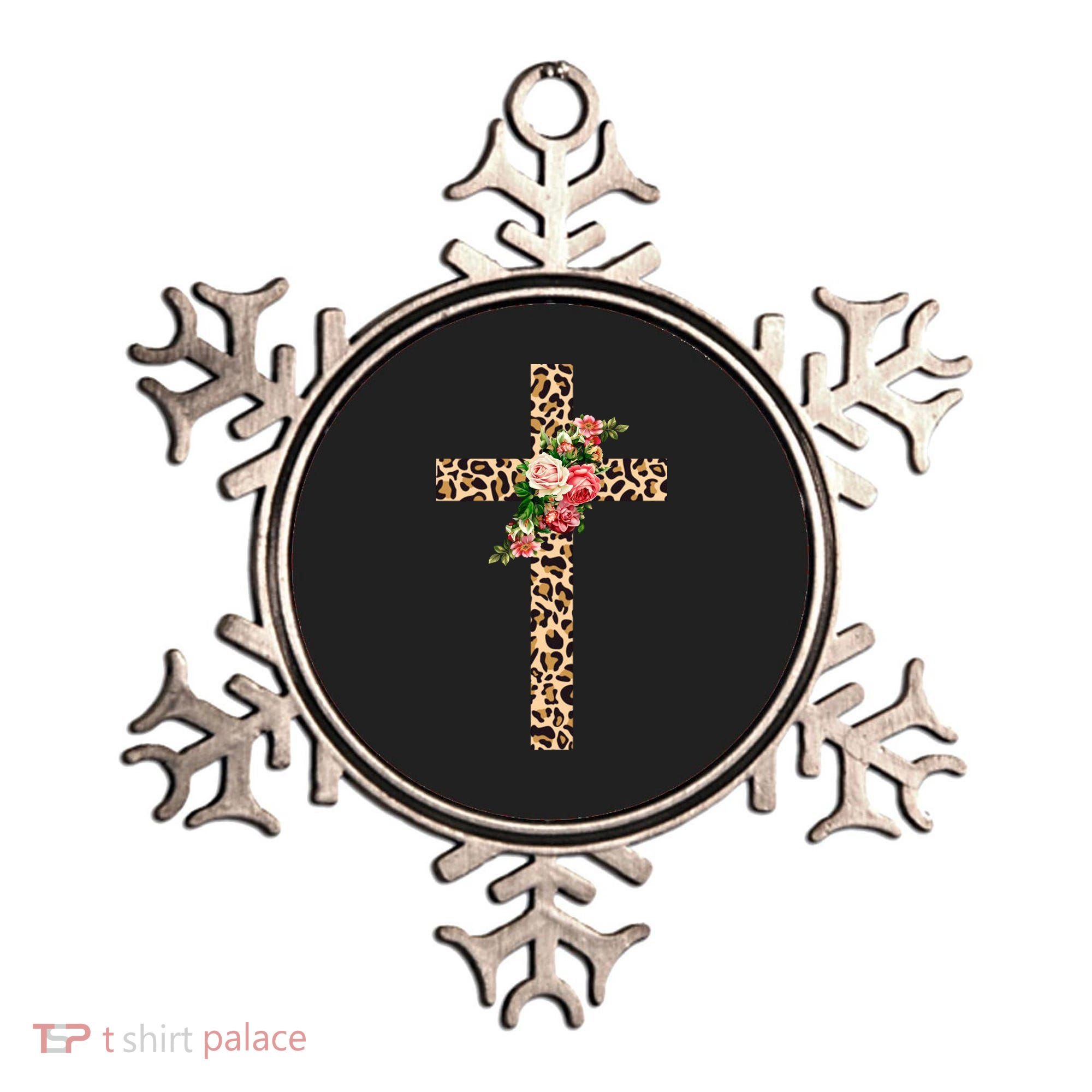 Leopard Flower Cross Ornament