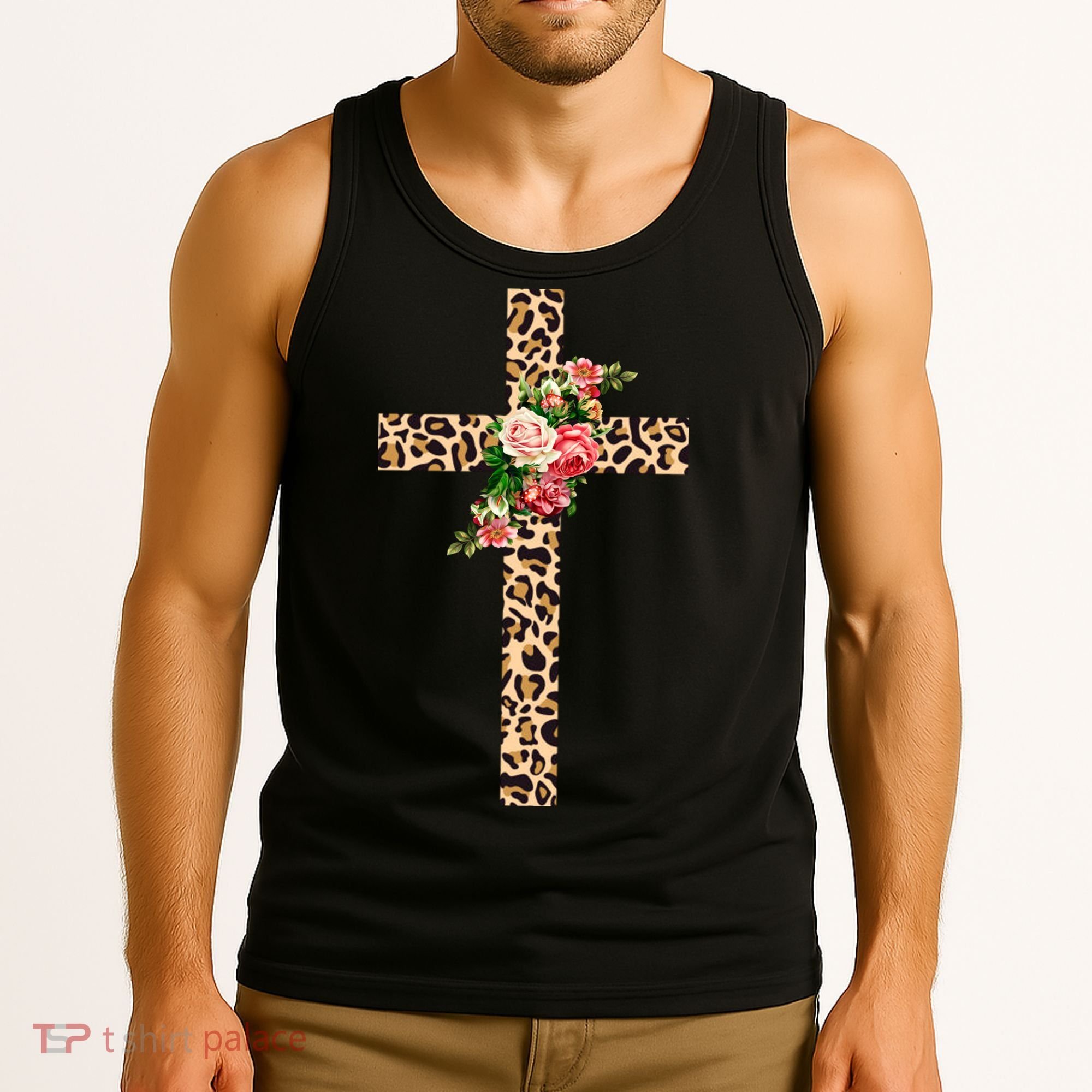 Leopard Flower Cross Tank Top
