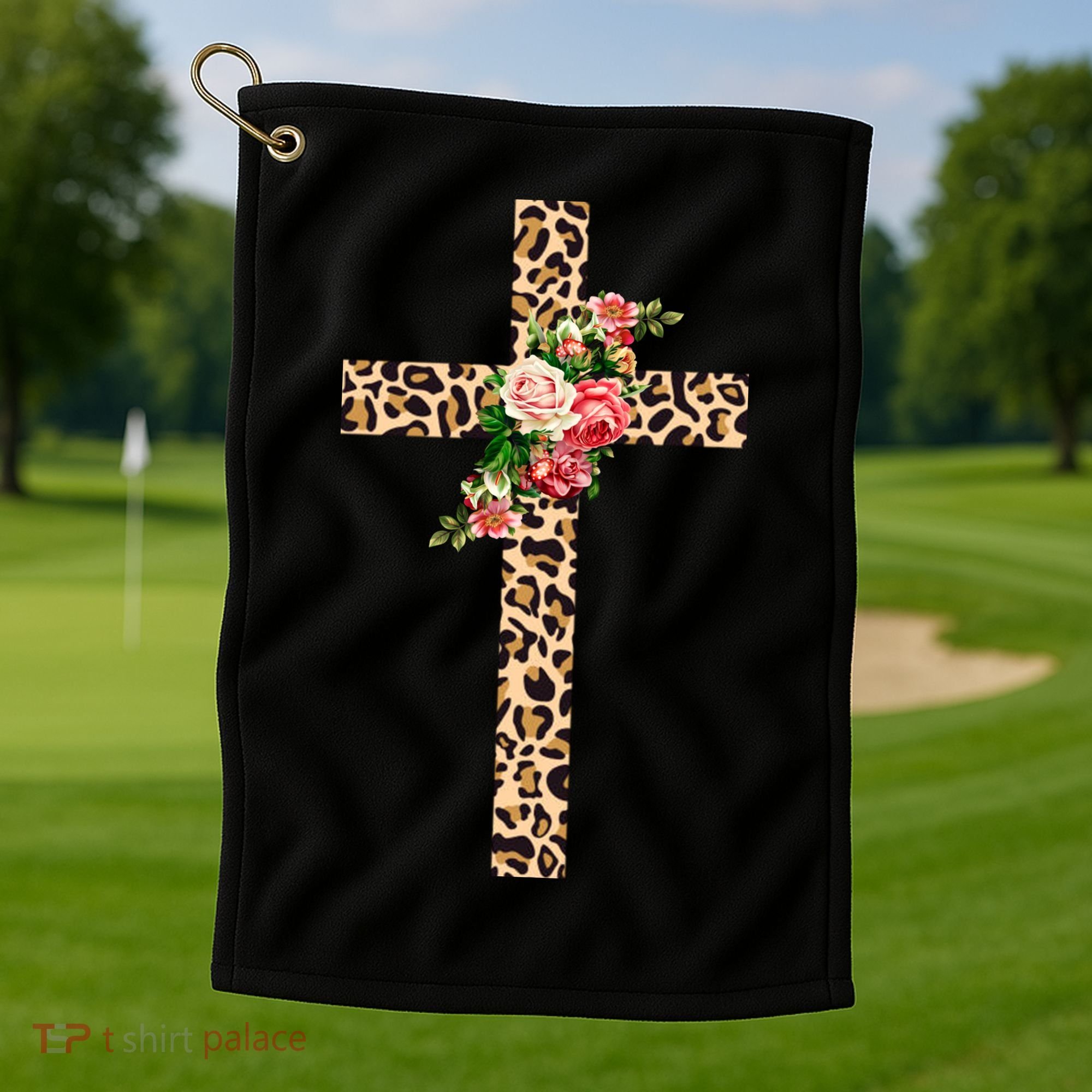 Leopard Flower Cross Golf Towel
