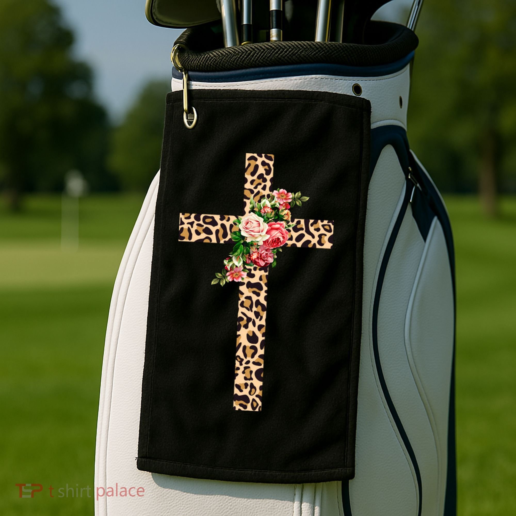 Leopard Flower Cross Golf Towel