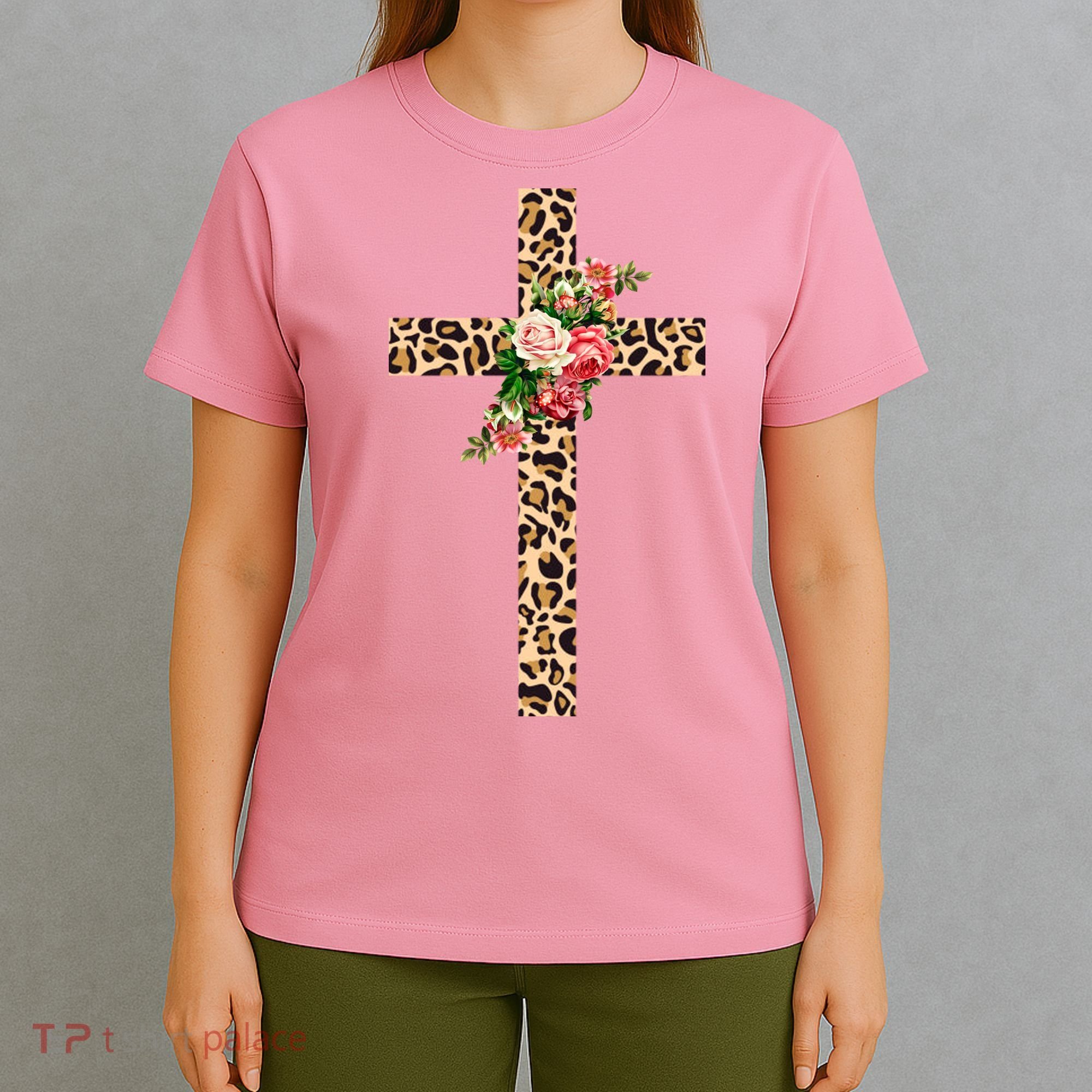 Leopard Flower Cross T-Shirt