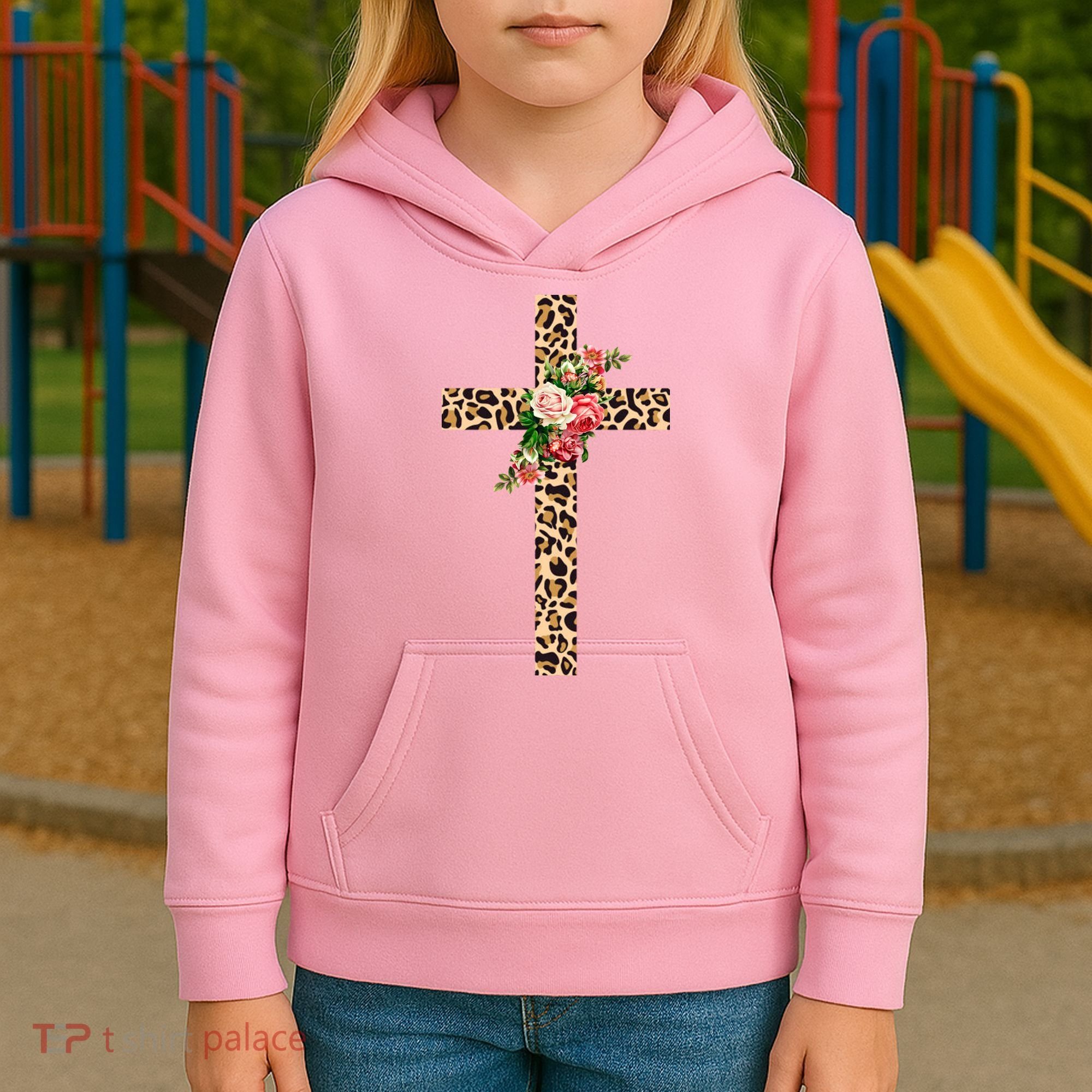 Leopard Flower Cross Kids Hoodie