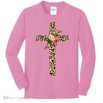 Leopard Flower Cross Kids Long Sleeve Shirt