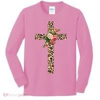 Leopard Flower Cross Kids Long Sleeve Shirt thumb 0