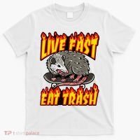 Live Fast Eat Trash Possum Vintage Funny Skateboard T-Shirt thumb 0