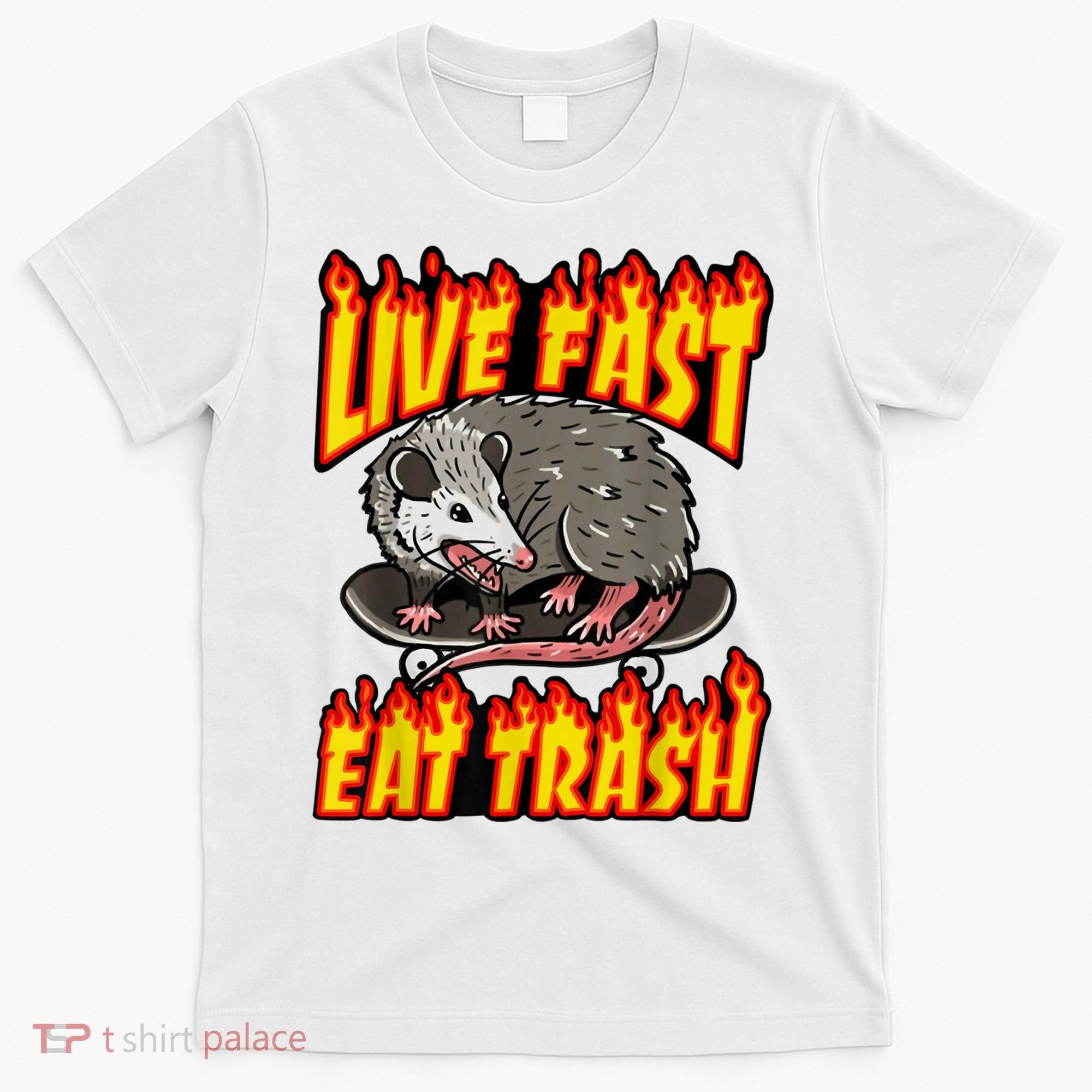 Live Fast Eat Trash Possum Vintage Funny Skateboard T-Shirt