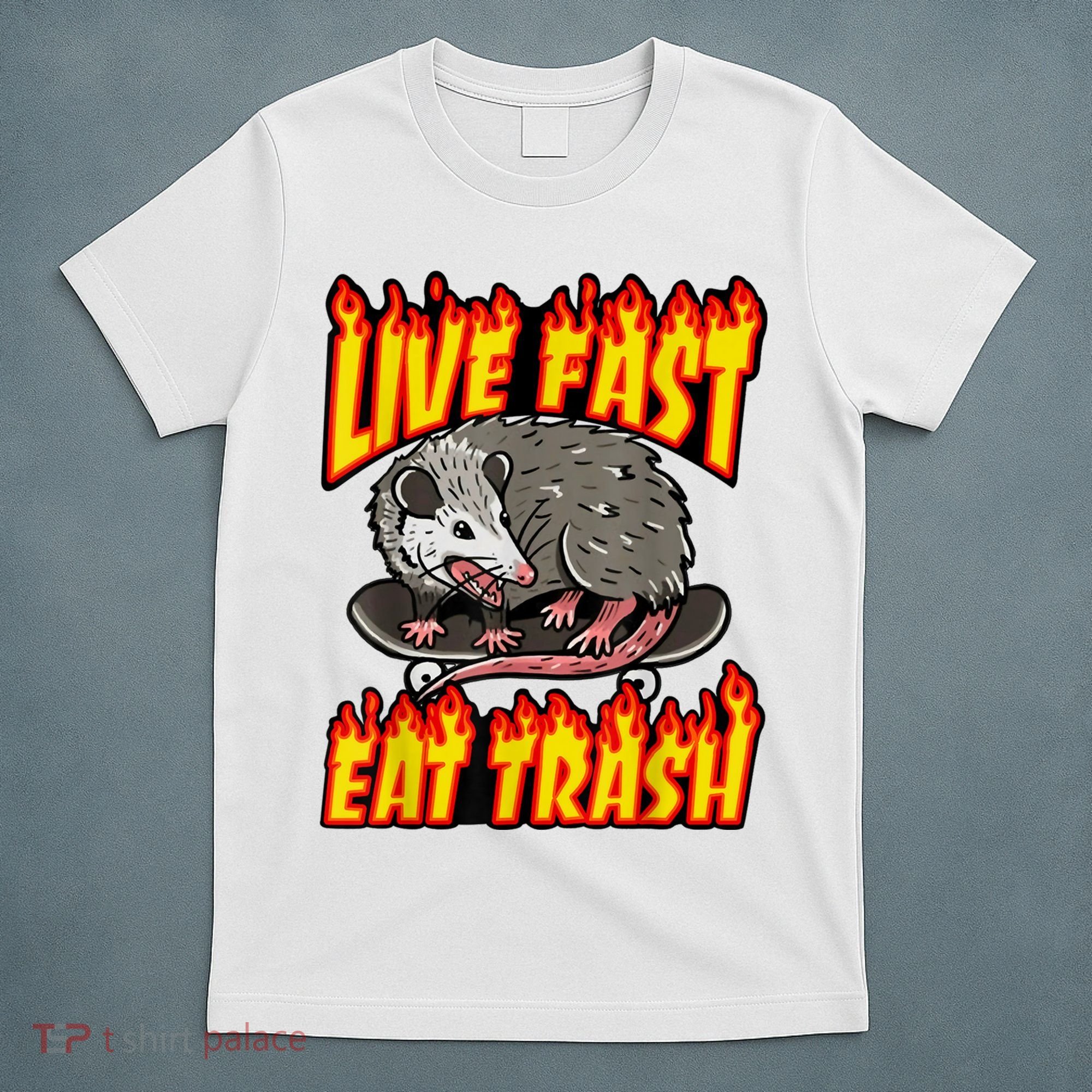 Live Fast Eat Trash Possum Vintage Funny Skateboard T-Shirt