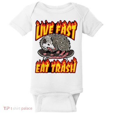 Live Fast Eat Trash Possum Vintage Funny Skateboard Baby Bodysuit
