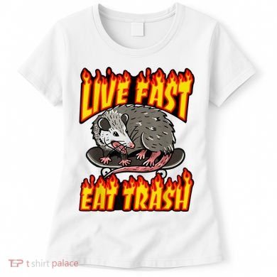 Live Fast Eat Trash Possum Vintage Funny Skateboard Women's T-Shirt