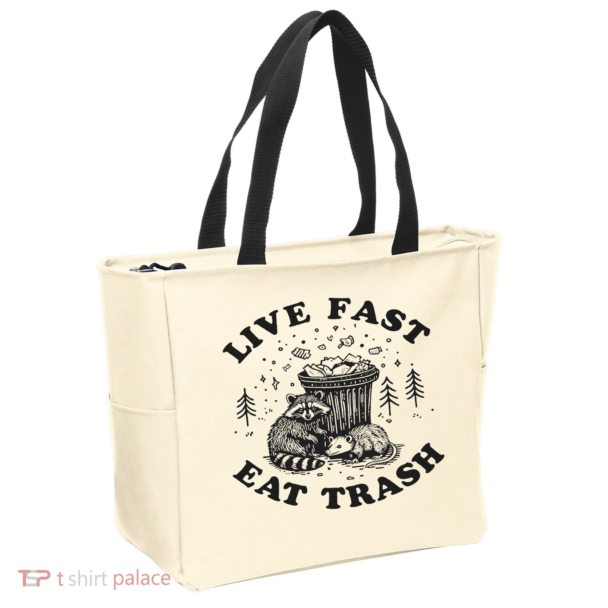 Live Fast Eat Trash Raccoon Possum Tote Bag
