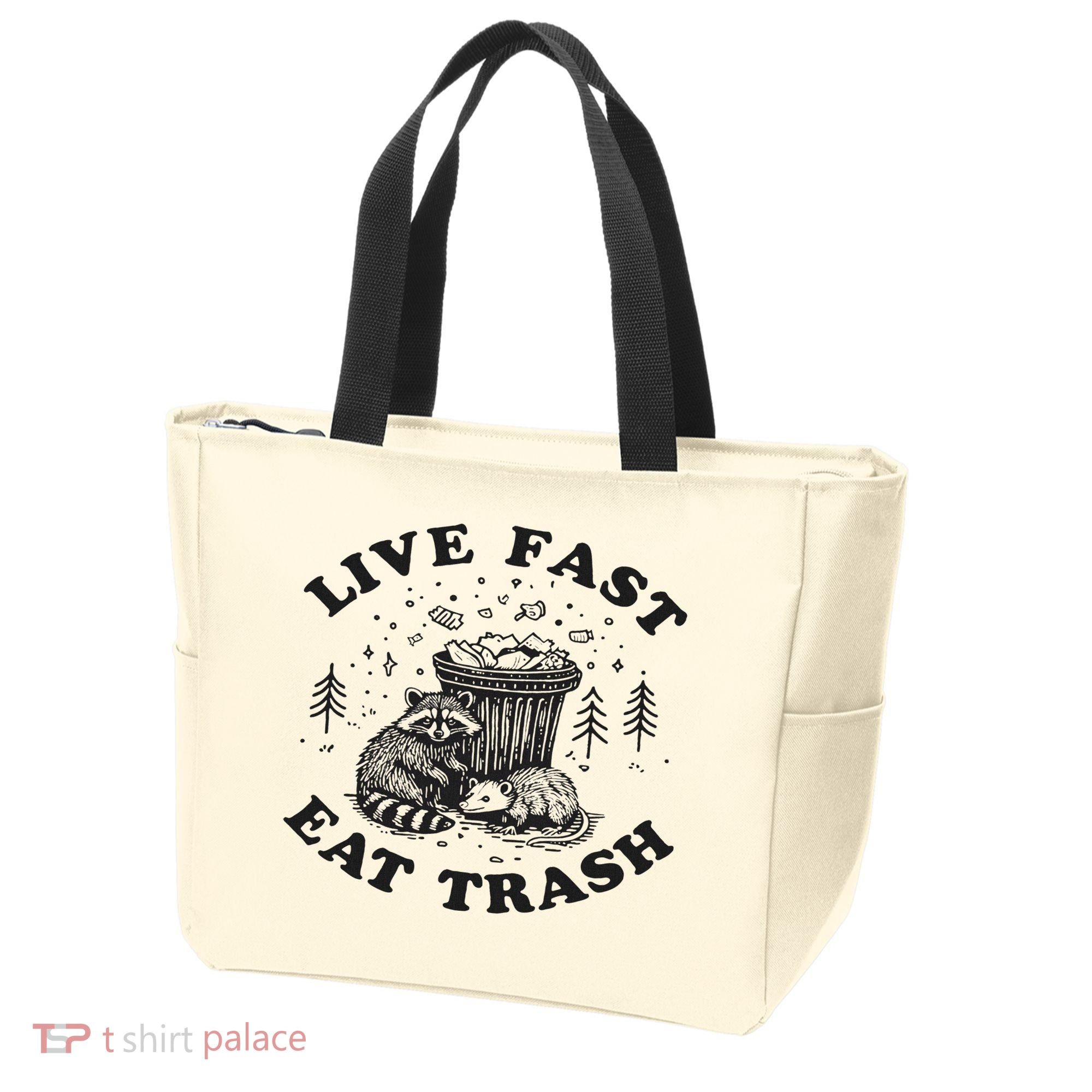 Live Fast Eat Trash Raccoon Possum Tote Bag