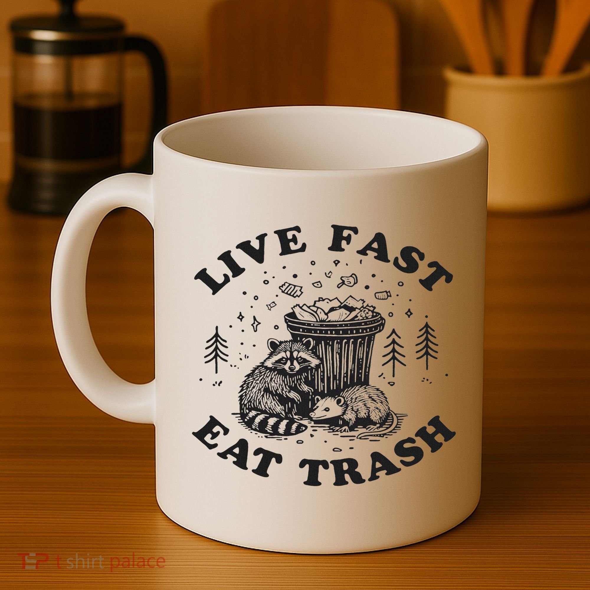 Live Fast Eat Trash Raccoon Possum Coffee Mug