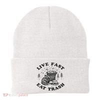 Live Fast Eat Trash Raccoon Possum Beanie thumb 0