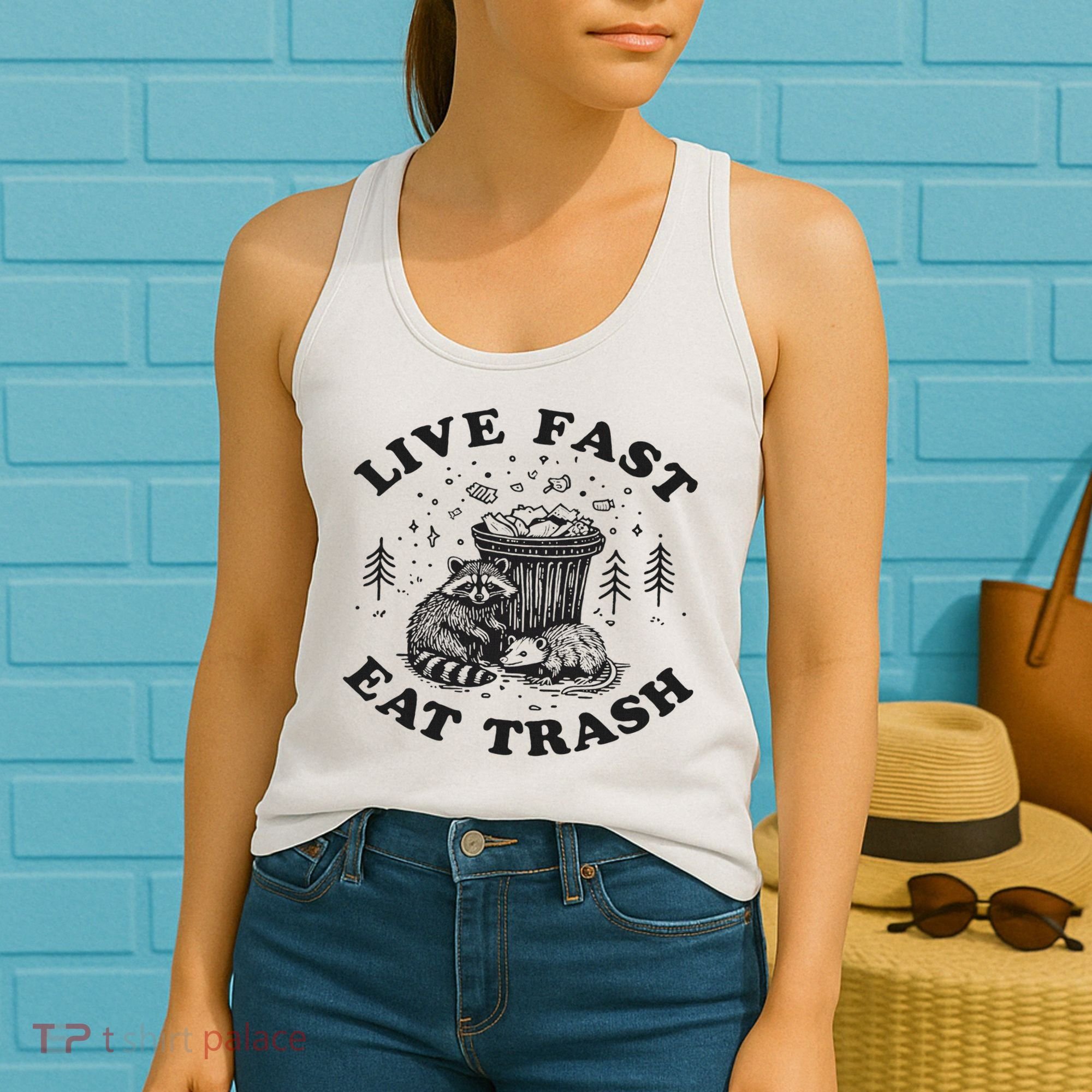 Live Fast Eat Trash Raccoon Possum Women's Tank Top