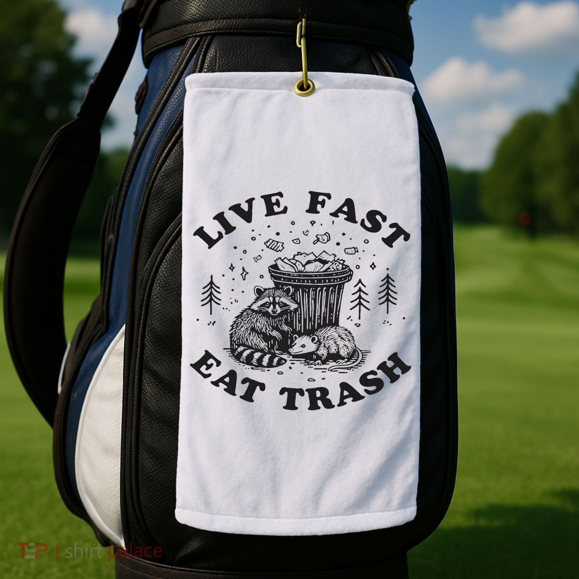 Live Fast Eat Trash Raccoon Possum Golf Towel