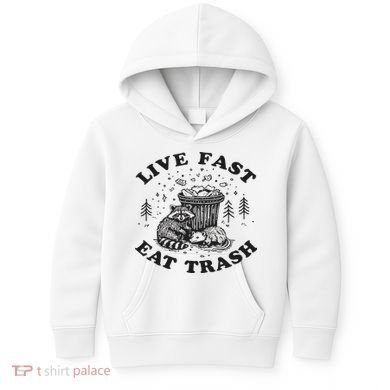 Live Fast Eat Trash Raccoon Possum Kids Hoodie